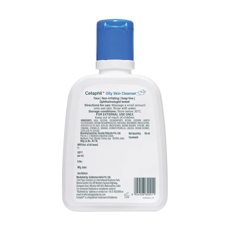 Cetaphil Oily Skin Cleanser, Daily Face Wash for Oily, Acne prone Skin 118ml