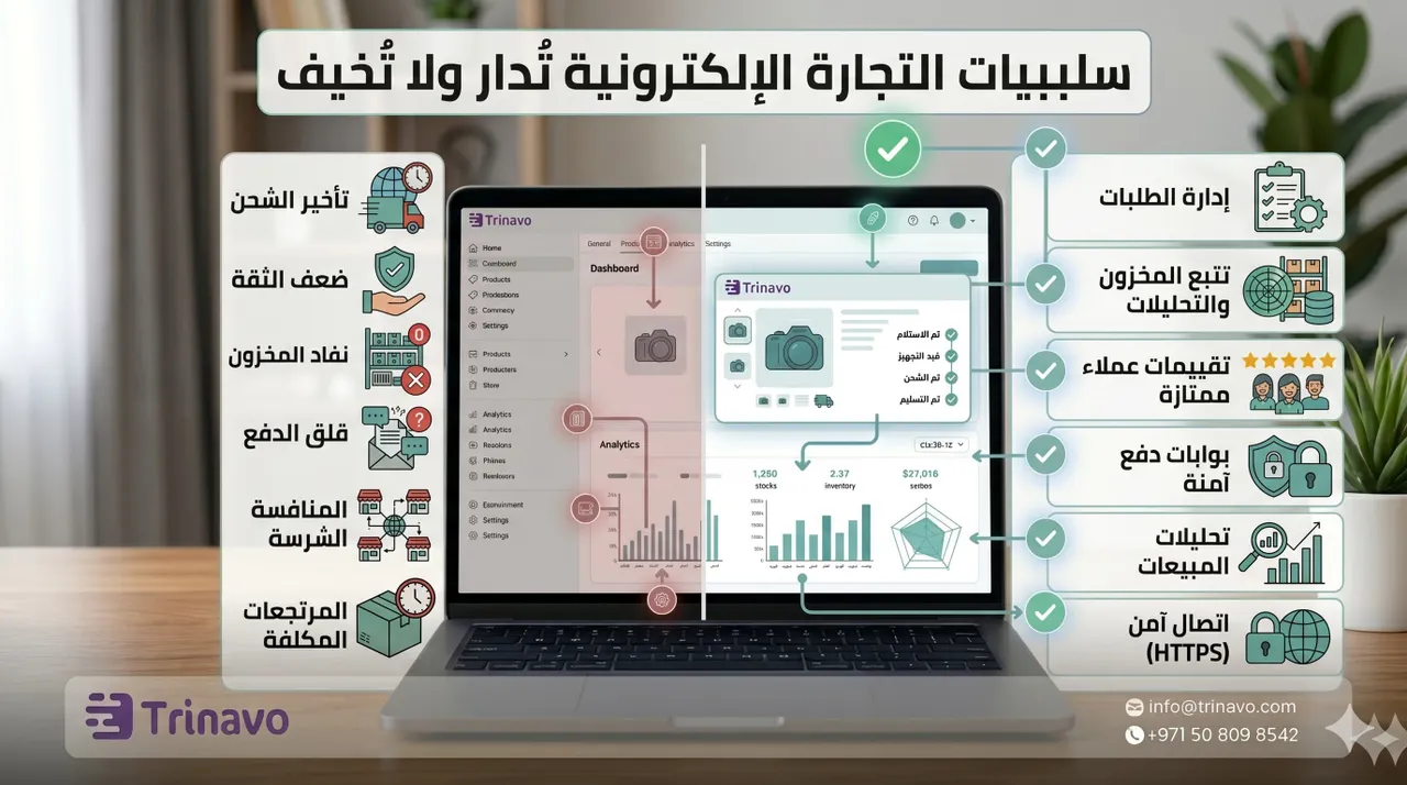 ما هي سلبيات التجارة الإلكترونية؟ دليل التاجر الذكي لبناء متجر مستدام