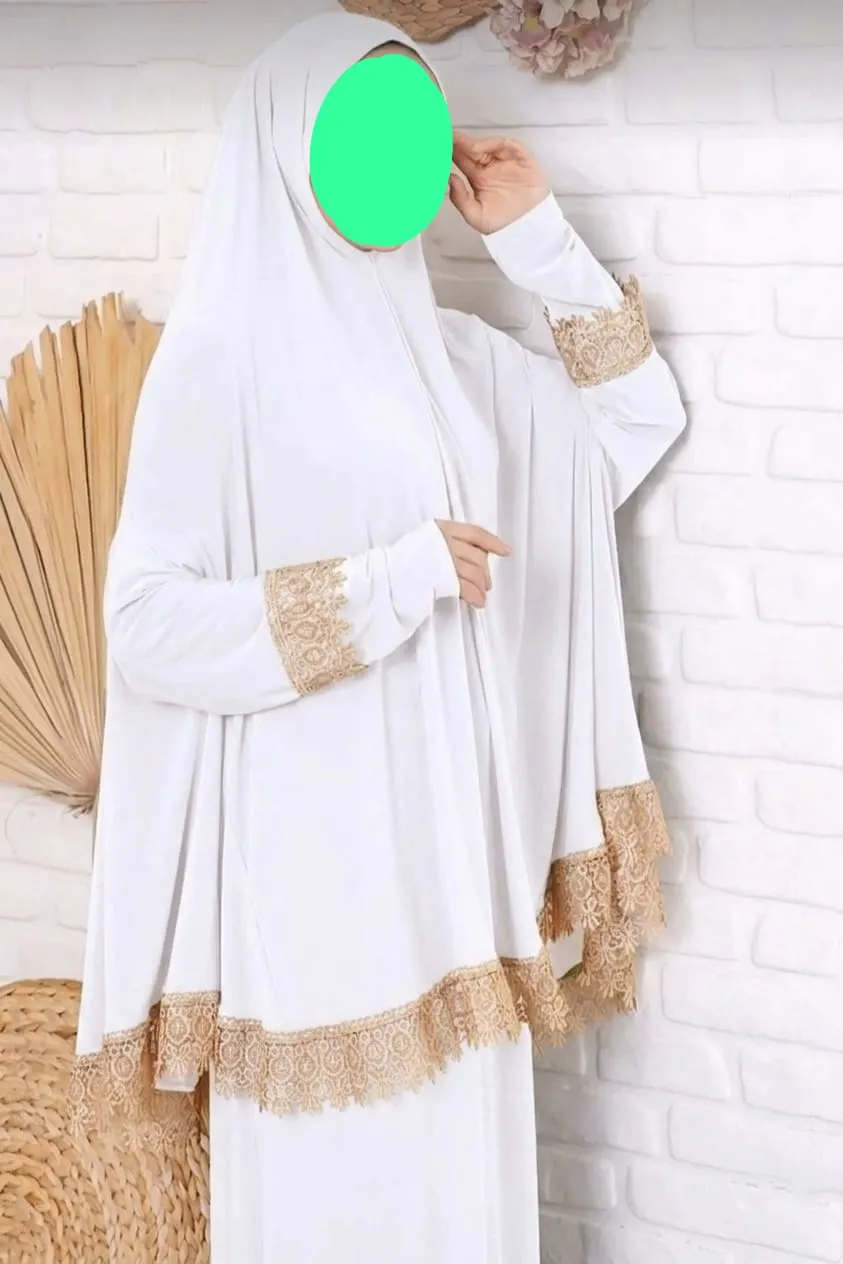 طقم صلاة ملكي ساندي ليكرا زبدة مزين بالدانتيل 🥰🤲