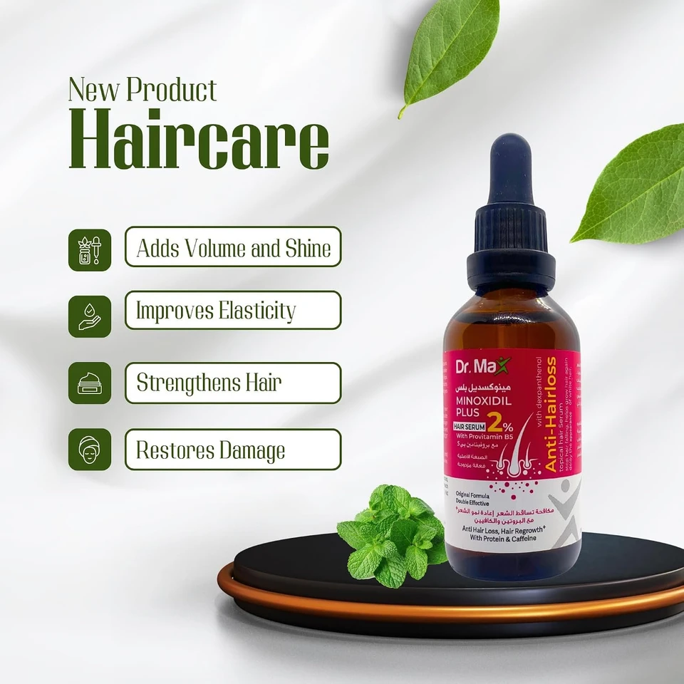Dr Max Minoxidil Plus 2% Hair Serum With Provitamin B5 (Dexpanthenol) Anti Hair Loss, Hair Regrowth With Protein & Caffeine