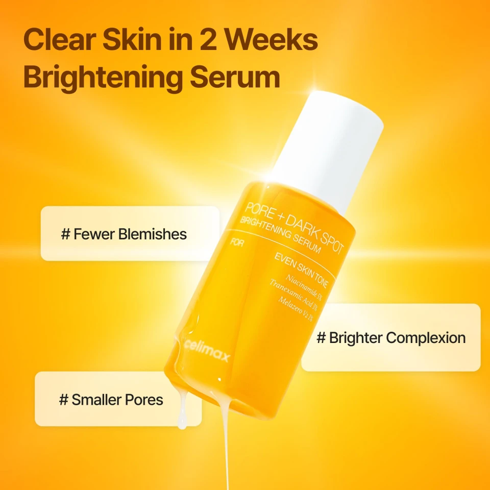 elimax Pore+Dark Spot Brightening Serum 30ml | Gel-like Serum for Enlarged Pores with Niacinamide, Tranexamic Acid, Pore Minimizer, Non-Irritating, Hydrating, For Sensitive Skin, hyperpigmentation