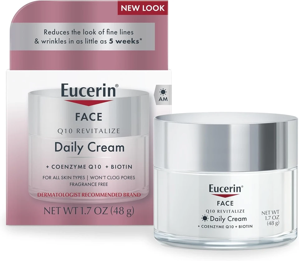 Eucerin Q10 Anti-Wrinkle Face Cream, Unscented Face Cream for Sensitive Skin 48g