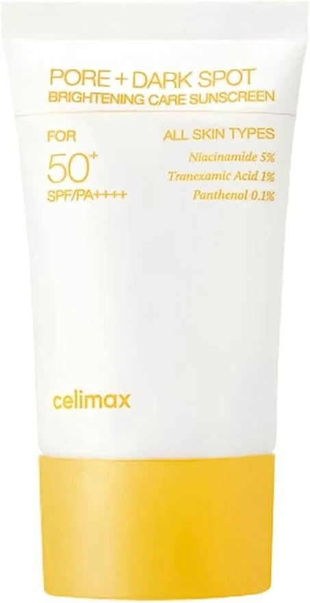 celimax Pore+ Dark Spot Brightening Care Sunscreen SPF50+ PA++++ 50ml | SPF50+ PA++++ sunscreen with niacinamide 5% & tranexamic 1%; 79.3% moisture essence, no white cast, reef-friendly