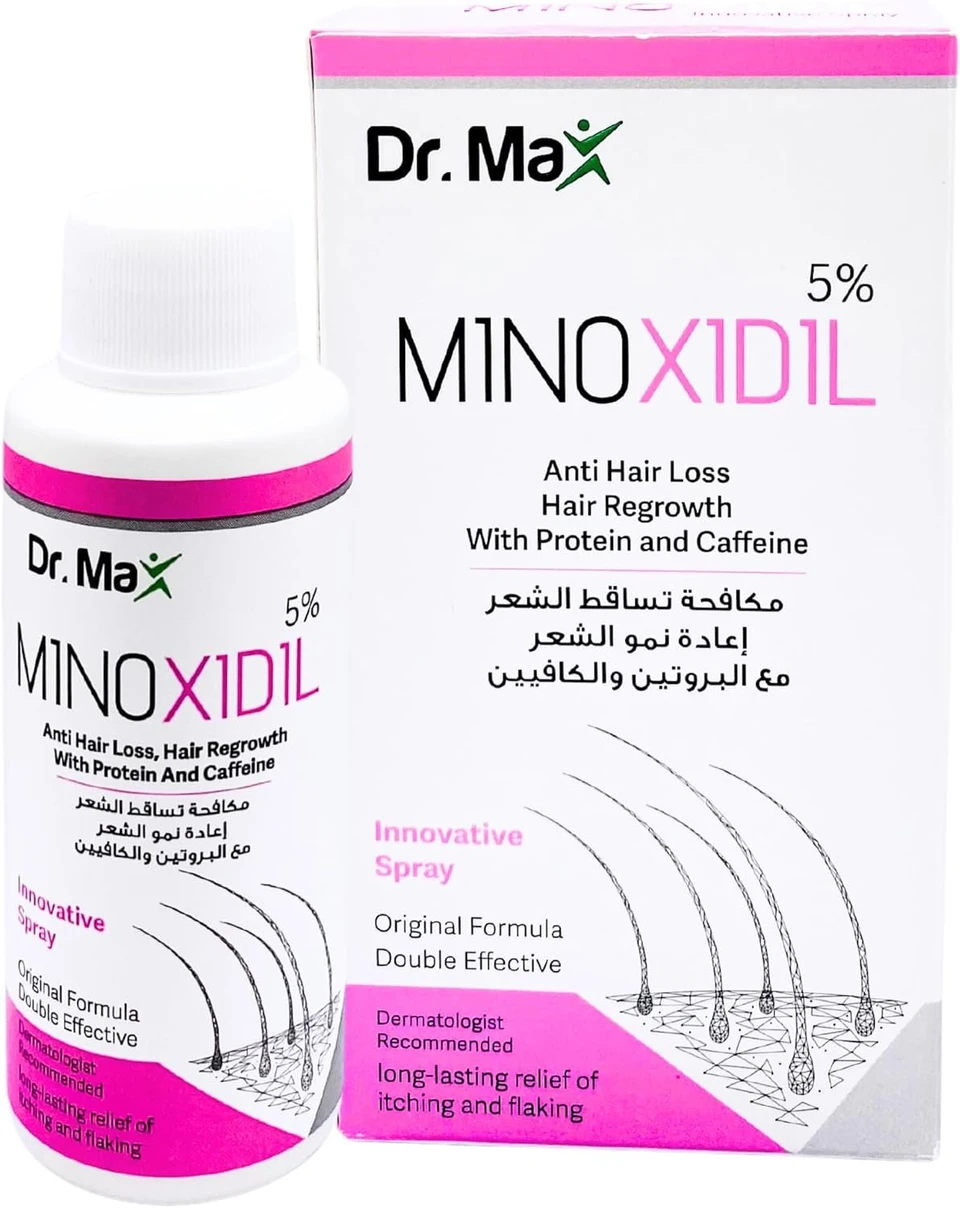 Dr Max Minoxidil 5% Anti Hair Loss Spray, Hair Regrowth With Protein Caffeine Long Lasting Relife of Itching And Flaking