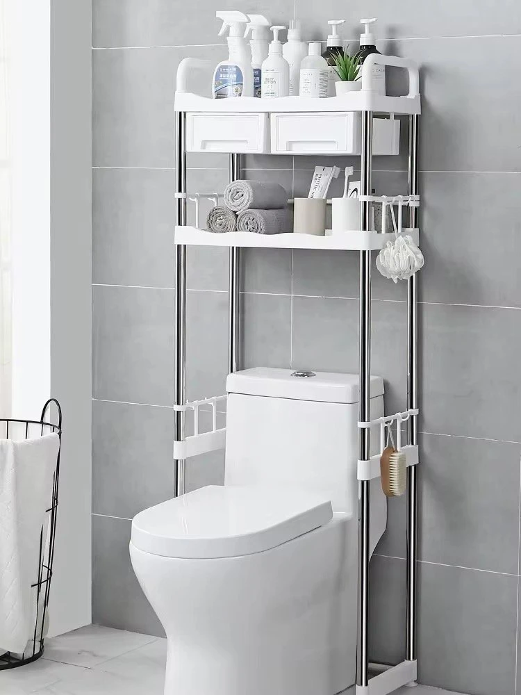 Western-style bathroom cleaning supplies organizer stand