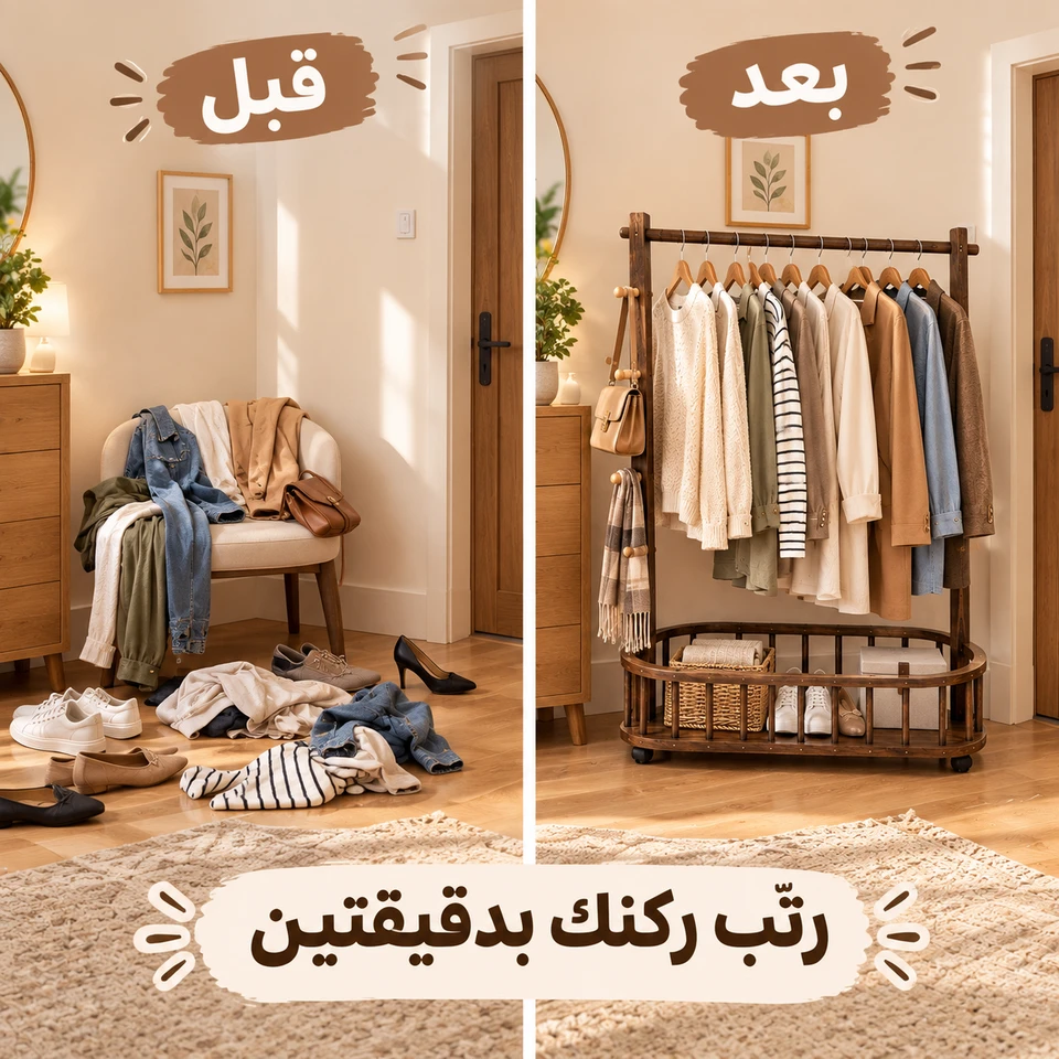 شماعة ملابس خشبية بقاعدة تخزين