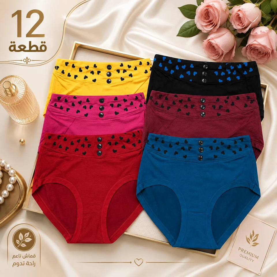 12 كيلوت نسائي موديل زرار قماشة ليكرا زبدة 🎀