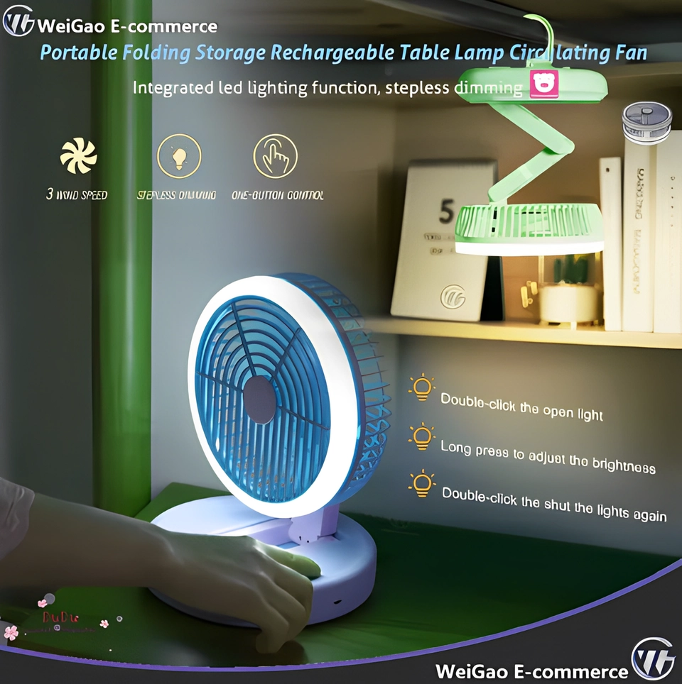 مروحة محمولة قابلة للشحن مع كشاف إضاءة LED للطوارئ والتخييم