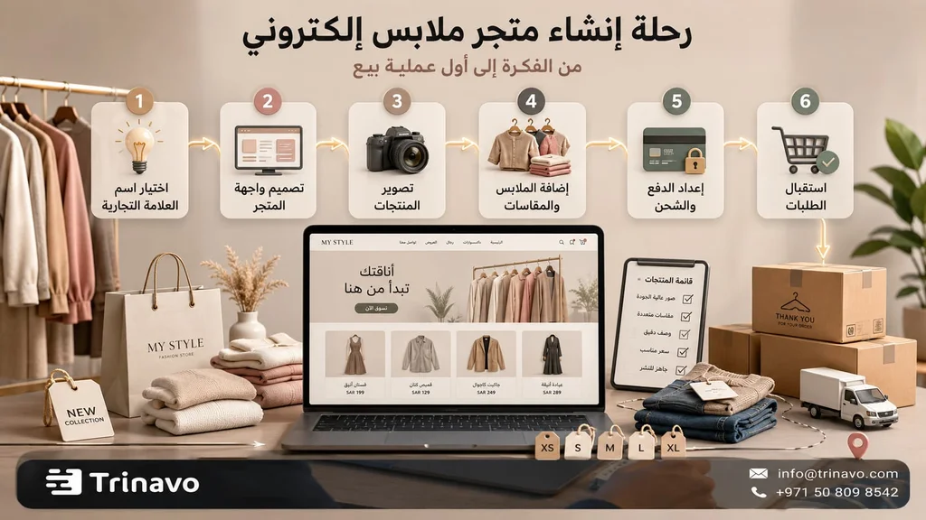 A conceptual image of the journey of creating an online clothing store
