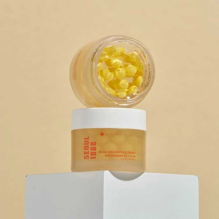 K-SECRET SEOUL 1988 Niacinamide Capsule Cream – Hydrating Face Moisturizer with 5% Niacinamide and Yuja | Vitamin C Capsule Cream for Dark Spots, Uneven Skin Tone | Korean Skincare, 50ml