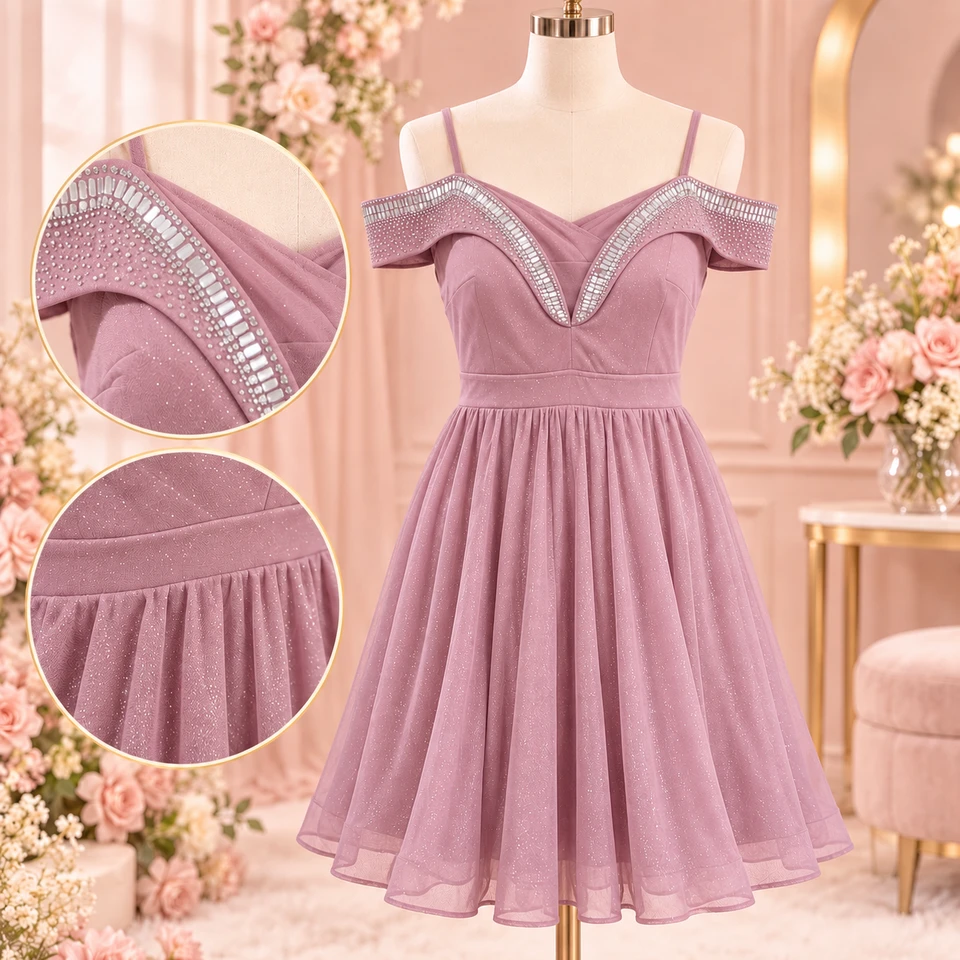 فستان سهرة كلوش رش السكر ✨👗