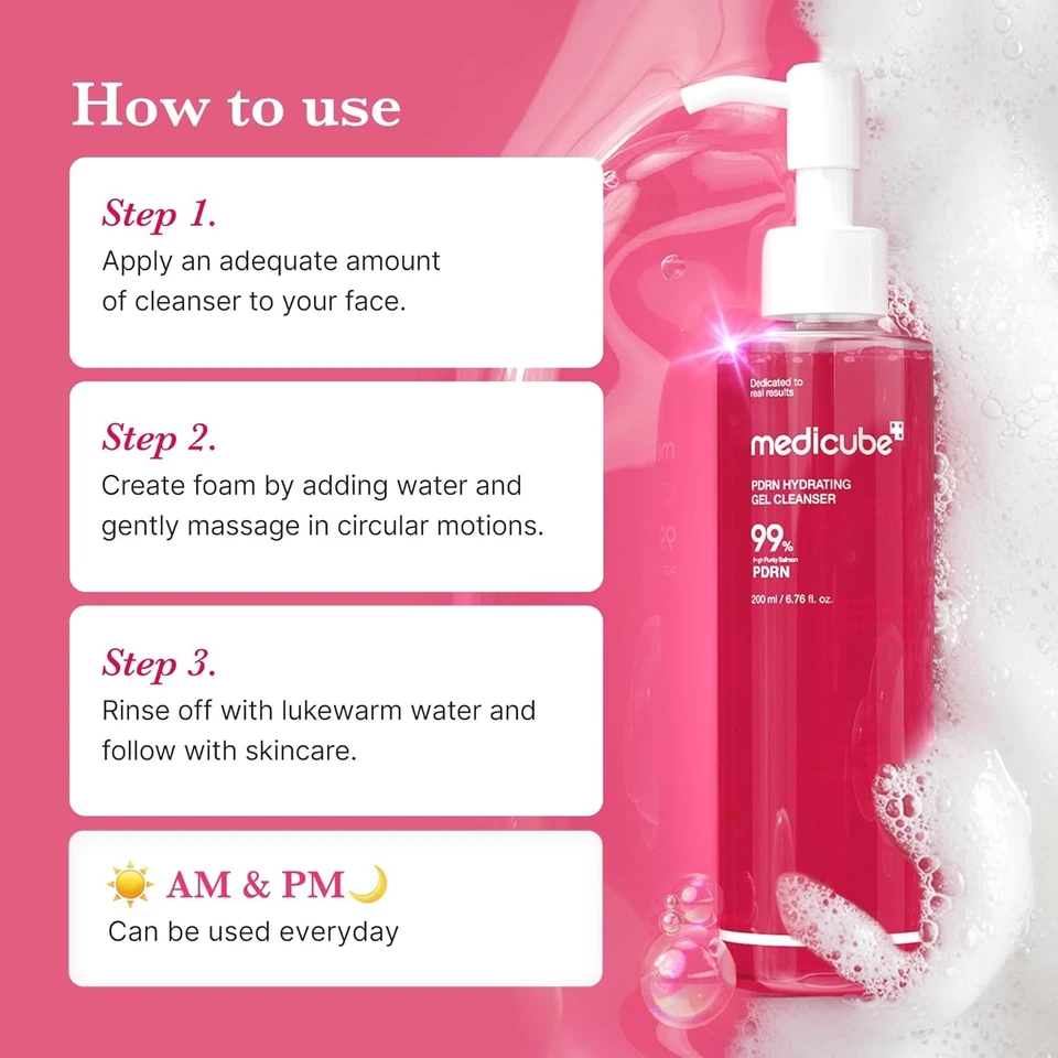 medicube PDRN Jelly to Foam Cleanser | Low pH Hydrating Daily Face Wash for All Skin Types | With PDRN, Collagen & LHA | Gentle Pore Care & Radiant, Balanced-Looking Skin 200ml