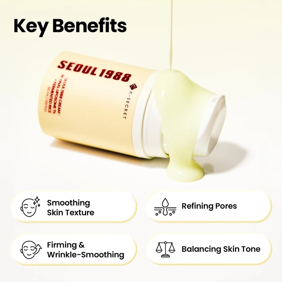 K-SECRET SEOUL 1988 Retinal Cream – Formulated with Advanced Retinal Liposome 1% and Fermented Rice Extract | Daily Fine Lines and Skin Texture Care | Korean Skincare, 50ml