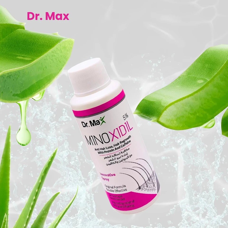 Dr Max Minoxidil 5% Anti Hair Loss Spray, Hair Regrowth With Protein Caffeine Long Lasting Relife of Itching And Flaking