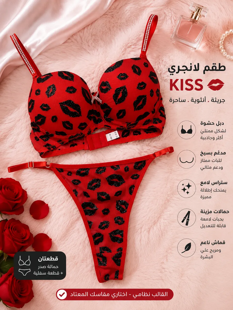 طقم لانجري KISS دبل حشوة وسيخ 💋❤️