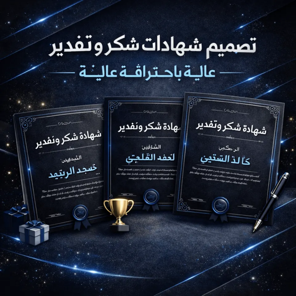 تصميم شهادات شكر وتقدير باحترافية عالية