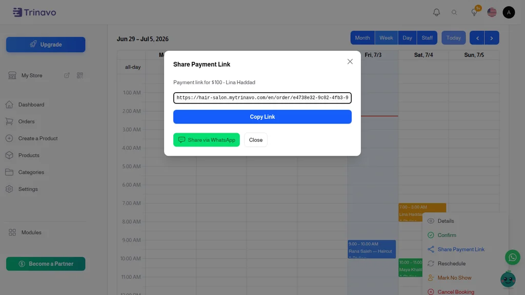 Share Payment Link - WhatsApp share and copy-to-clipboard in one small window