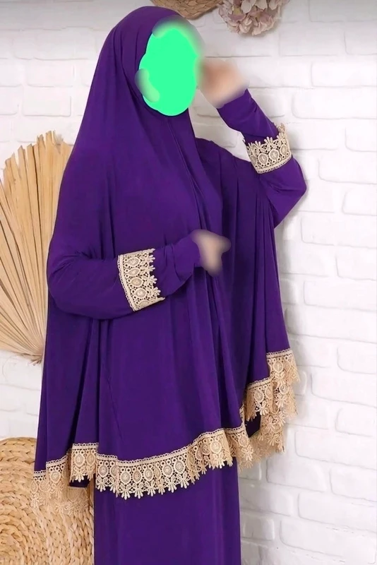 طقم صلاة ملكي ساندي ليكرا زبدة مزين بالدانتيل 🥰🤲