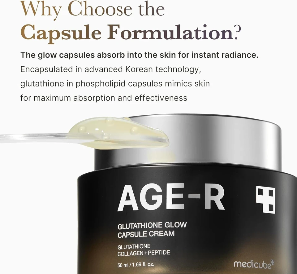 medicube AGE-R Glutathione Glow Capsule Facial Cream - Instant Lifting Moisturizer - Collagen Peptide For Hydrating Glow 50ml