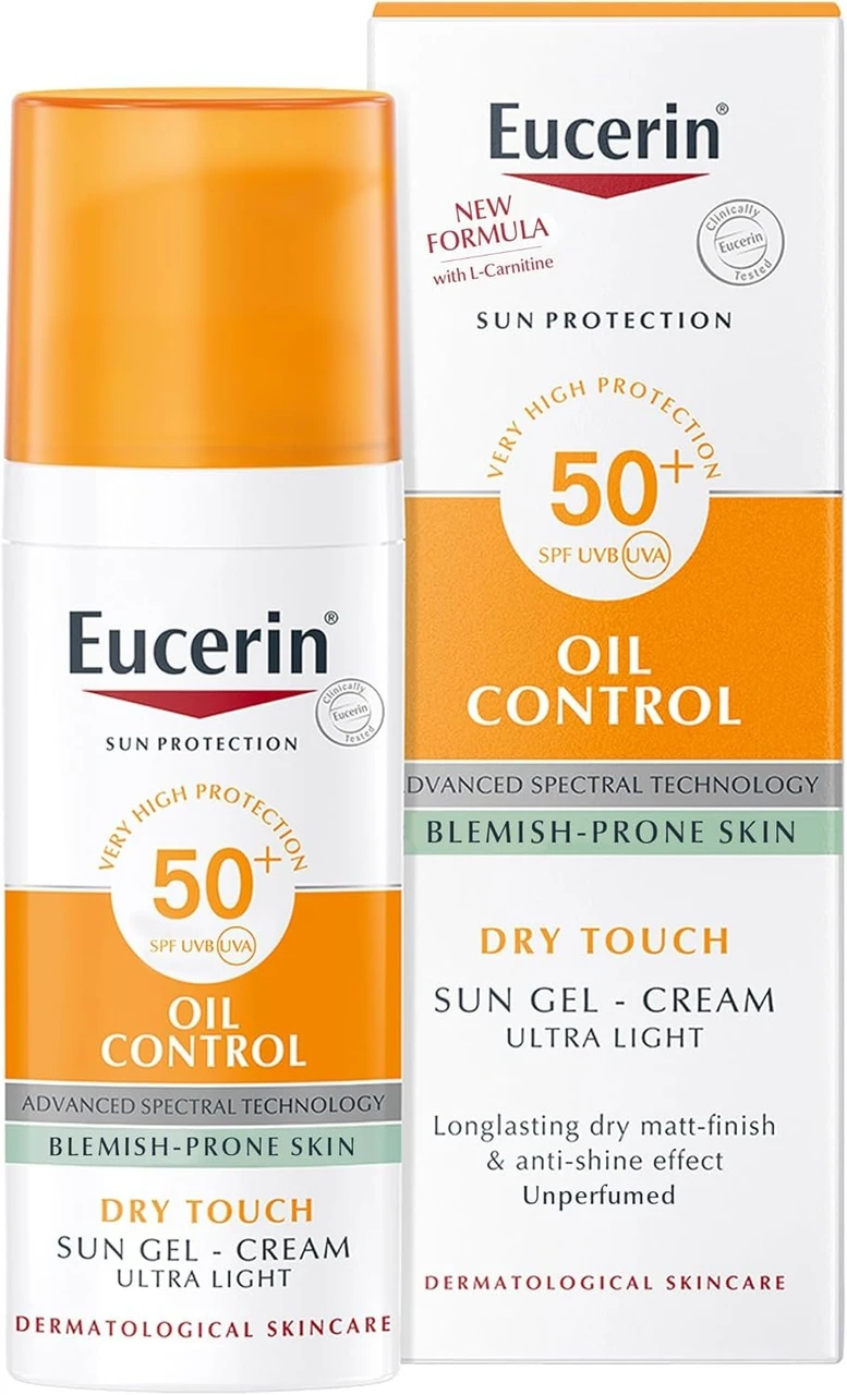 Eucerin Face Sunscreen Oil Control Gel-Cream Dry Touch, High UVA/UVB, SPF 50+, Light Texture Sun Protection, Suitable Under Make-Up, For Blemish-Prone Skin, 50ml