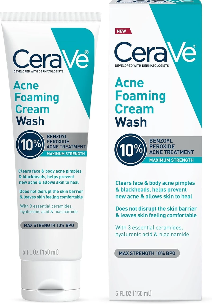 CeraVe Foaming Acne Face and Body Wash with Benzoyl Peroxide, Hyaluronic Acid, and Niacinamide -150ml