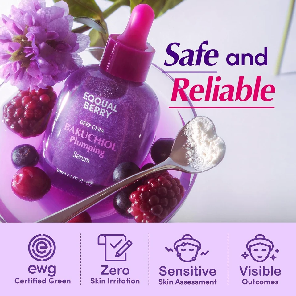 EQQUALBERRY Bakuchiol Plumping Face Serum 30 ml – Hydrating & Skin Texture Supporting Serum with Bakuchiol, Niacinamide & Hyaluronic Acid