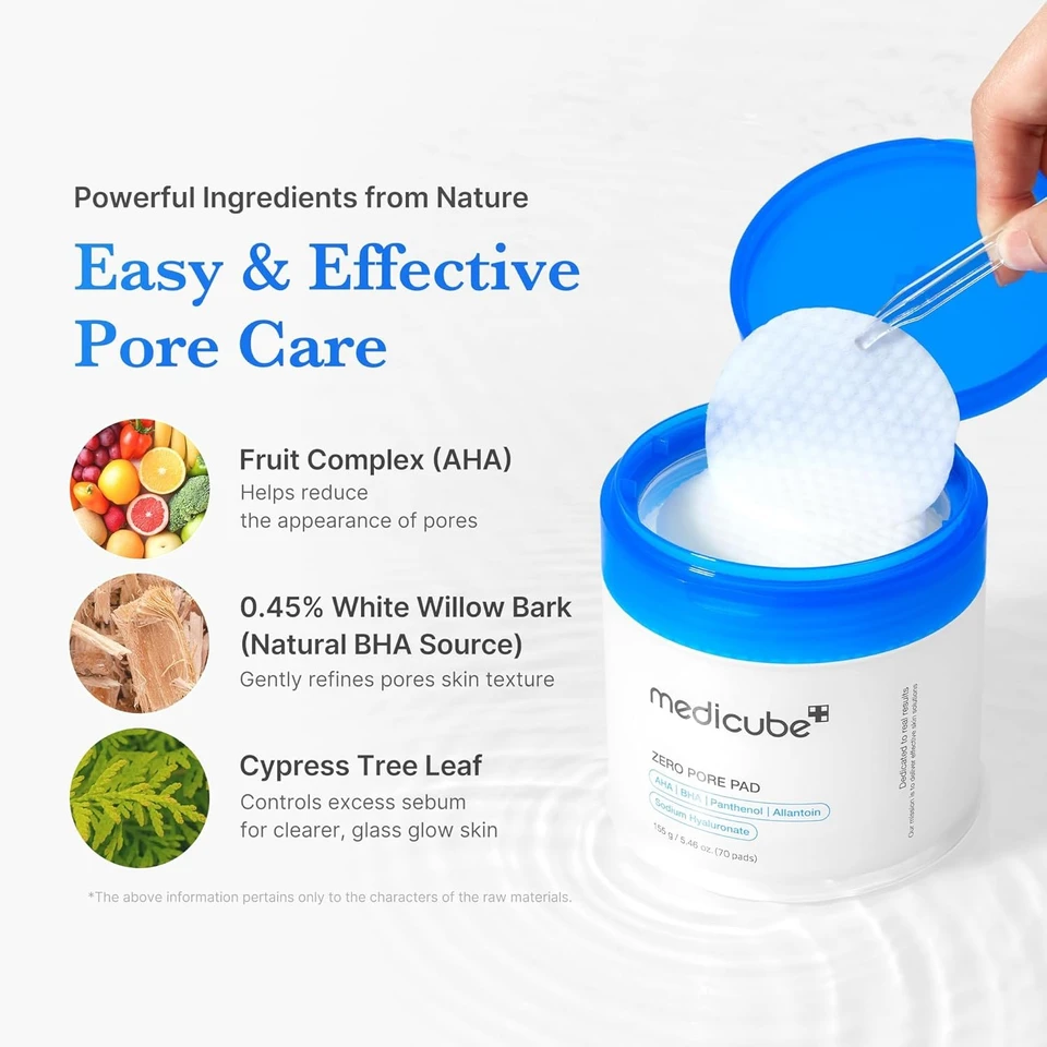 medicube Zero Pore Pads 2.0, Dual-Textured Facial Toner Pads for Exfoliation and Pore Care with 4.5% AHA Lactic Acid & 0.45% BHA Salicylic Acid, Ideal for All Skin