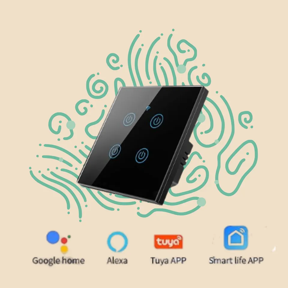 نسق مفتاح إضاءة ذكي رباعي Wi-Fi | يعمل مع Smart life و Tuya
