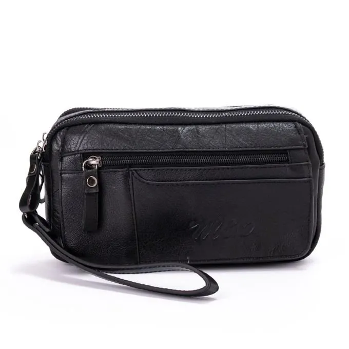 Men's embossed zip-up handbag - black 
