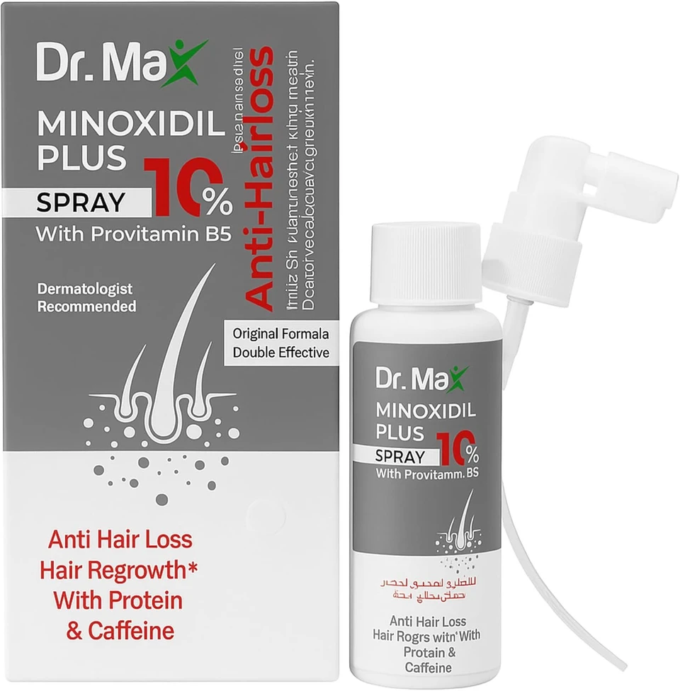 Dr Max Minoxidil 10% Anti-Hair Loss Spray with Provitamin B5, White, Lush Scent, Unisex-Adults, Men's Department