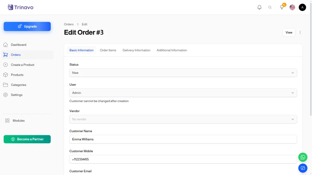 Create Order - Basic Information