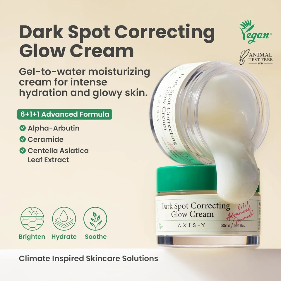 AXIS‑Y Dark Spot Correcting Glow Cream 50ml with 2% Alpha‑Arbutin, 5% Niacinamide & Ceramide NP – Brightening, Hydrating, Barrier‑Strengthening Gel‑to‑Water Moisturizer for Even, Radiant Skin