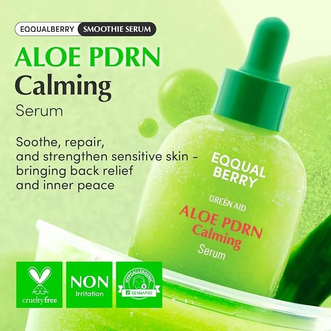 EQQUALBERRY Aloe PDRN Calming Smoothie Serum 30 ml – Aloe & 5-CICA Soothing Serum with Ceramides & Artemisia, Lightweight Hydration & Skin Comfort Support