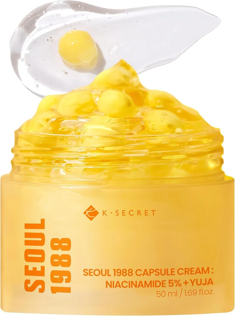 K-SECRET SEOUL 1988 Niacinamide Capsule Cream – Hydrating Face Moisturizer with 5% Niacinamide and Yuja | Vitamin C Capsule Cream for Dark Spots, Uneven Skin Tone | Korean Skincare, 50ml