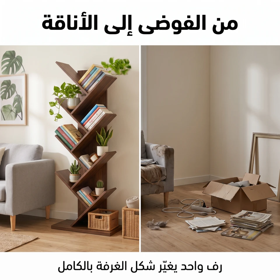الرف الخشبي على شكل شجرة