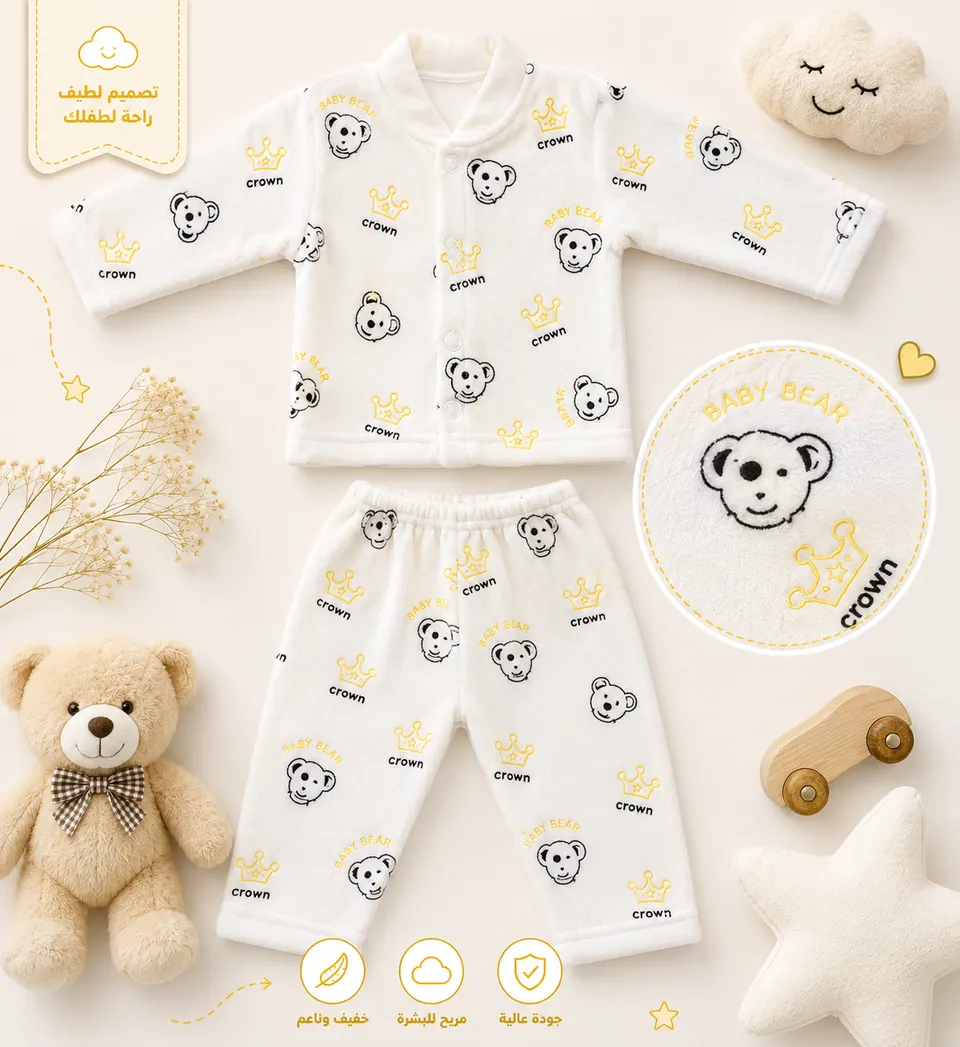 طقم بيبي مخمل Baby Bear بالتاج 👑