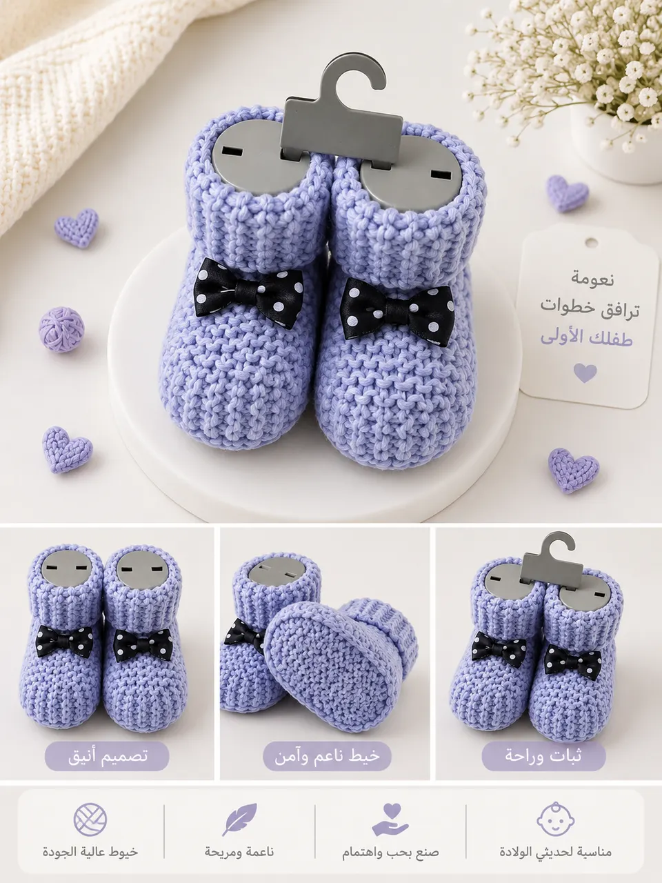 جوارب بيبي لافندر بالفيونكة 💜🎀